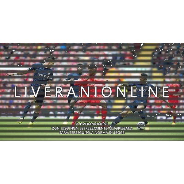 Liverpool\'s Daniel Sturridge and Southampton\'s JosÃ© Fonte (left) and Nathaniel Clyne (right) Photographer Stephen White/CameraSport Football - Barclays Premiership - Liverpool v Southampton - Sunday 17th August 2014 - Anfield - Liverpool Â© CameraSport - 43 Linden Ave. Countesthorpe. Leicester. England. LE8 5PG - Tel: +44 (0) 116 277 4147 - admin@camerasport.com - www.camerasport.com AG ALDO LIVERANI SAS ONLY ITALY