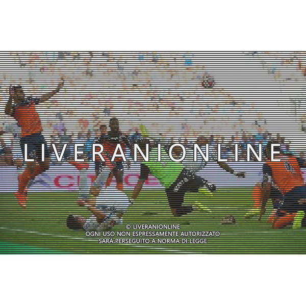 Geoffrey JOURDREN / Andre AYEW - 17.08.2014 - Marseille / Montpellier - 2eme journee de Ligue 1 Photo : Fred Porcu / Icon Sport AG ALDO LIVERANI SAS ONLY ITALY
