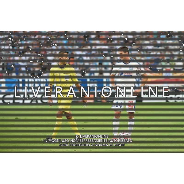 Clement TURPIN / Florian THAUVIN - 17.08.2014 - Marseille / Montpellier - 2eme journee de Ligue 1 Photo : Fred Porcu / Icon Sport AG ALDO LIVERANI SAS ONLY ITALY