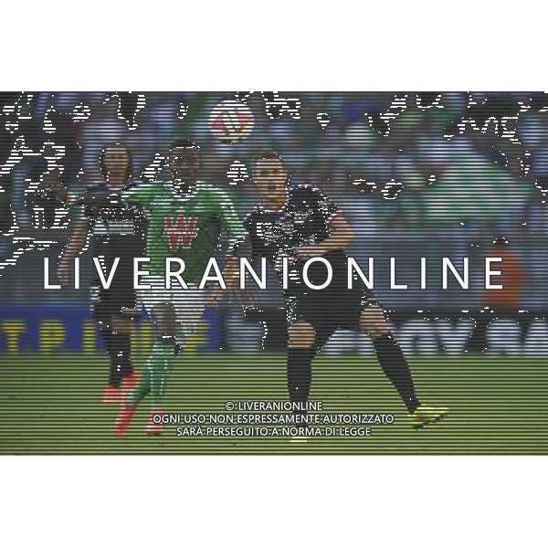 Max Alain GRADEL / Gregory BOURILLON - 17.08.2014 - Saint Etienne / Reims - 2eme journee de Ligue 1 Photo : Jean Paul Thomas / Icon Sport AG ALDO LIVERANI SAS ONLY ITALY