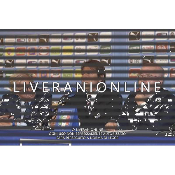 ROMA 19-08-2014 PRESENTAZIONE DEL NUOVO ALLENATORE DELLA NAZIONALE ITALIANA ANTONIO CONTE NELLA FOTO ANTONIO CONTE CARLO TAVECCHIO E ANTONELLO VALENTINI FOTO FABRIZIO CORRADETTI-AG ALDO LIVERANI SAS