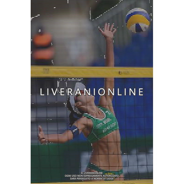 20.08.2014 - Stare Jablonki , siatkowka plazowa , beach volleyball , World Tour , FIVB Stare Jablonki Grand Slam 2014 , Brazylia (zielone) - Holandia (biale) , Brazil - Holland N/Z Barbara Seixas De Freitas Fot. Mariusz Palczynski / MPAimages.com/NEWSPIX.PL --- Newspix.pl /Agenzia Aldo Liverani sas - ITALY ONLY - Brasile - Olanda beach volley, World Tour, FIVB Grande Slam 2014 *** Local Caption *** www.newspix.pl mail us: info@newspix.pl call us: 0048 022 23 22 222 --- Polish Picture Agency by Ringier Axel Springer Poland