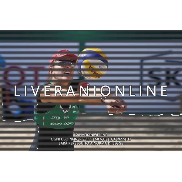 20.08.2014 - Stare Jablonki , siatkowka plazowa , beach volleyball , World Tour , FIVB Stare Jablonki Grand Slam 2014 , Wlochy (niebieskie) - Szwajcaria (zielone) , Italy (blue) - Switzerland (green) N/Z Tanja Huberli Fot. Karol Bartnik / MPAimages.com/NEWSPIX.PL --- Newspix.pl /Agenzia Aldo Liverani sas - ITALY ONLY - Italia - Svizzera beach volley, World Tour, FIVB Grande Slam 2014 *** Local Caption *** www.newspix.pl mail us: info@newspix.pl call us: 0048 022 23 22 222 --- Polish Picture Agency by Ringier Axel Springer Poland