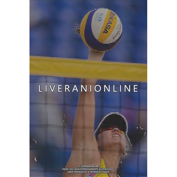 20.08.2014 - Stare Jablonki , siatkowka plazowa , beach volleyball , World Tour , FIVB Stare Jablonki Grand Slam 2014 , Brazylia (zolte) - Polska (czarne) , Brazil - Poland N/Z Maria Antonelli Fot. Mariusz Palczynski / MPAimages.com/NEWSPIX.PL --- Newspix.pl /Agenzia Aldo Liverani sas - ITALY ONLY - Brasile - Polonia beach volley, World Tour, FIVB Grande Slam 2014 *** Local Caption *** www.newspix.pl mail us: info@newspix.pl call us: 0048 022 23 22 222 --- Polish Picture Agency by Ringier Axel Springer Poland
