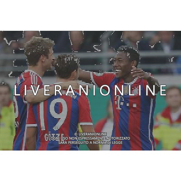 firo : 17.08.2014 Fu§ball, 2.Bundesliga, DFB-Pokal, DFB Pokal, 1.Runde, Saison 2014/2015, Preu§en Preussen MŸnster Muenster - FCB FC Bayern MŸnchen Muenchen 1:4 Jubel Freude Spa§ lacht Lachen Emotion Torjubel Gestik Geste, FCB David Alaba, FCB Mario Gštze Goetze, FCB Thomas MŸller Mueller $worldrights,Es gelten unsere AGB, einsehbar auf www.firosportphoto.de, copyright by firo sportphoto: Coesfelder Str. 207 D-48249 DŸlmen www.firosportphoto.de mail@firosportphoto.de (V o l k s b a n k B o c h u m - W i t t e n ) BLZ.: 430 601 29 Kt. Nr.: 341 117 100 Tel:Ê +49-2594-9916004 Fax:Ê+49-2594-9916005 AG ALDO LIVERANI SAS ONLY ITALY