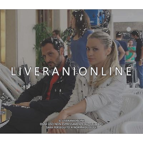 Fabio Troiano e Martina Stella. Hotel Vittoria, primo giorno di riprese del film Rosso 1000 Miglia. Brescia 20 Agosto 2014. AG ALDO LIVERANI SAS 