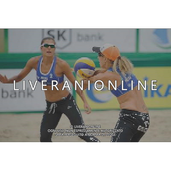 21.08.2014 - Stare Jablonki , siatkowka plazowa , beach volleyball , World Tour , FIVB Stare Jablonki Grand Slam 2014 , Brazylia (biale) - Polskia (niebieskie) , Brazil (white) - Poland (blue) N/Z Monika Brzostek Fot. Karol Bartnik / MPAimages.com/NEWSPIX.PL --- Newspix.pl /Agenzia Aldo Liverani sas - ITALY ONLY - Brasile - Polonia beach volley femminile World Tour, FIVB Stare Jablonki Grande Slam 2014 *** Local Caption *** www.newspix.pl mail us: info@newspix.pl call us: 0048 022 23 22 222 --- Polish Picture Agency by Ringier Axel Springer Poland