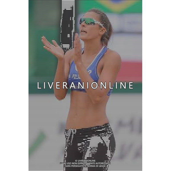 21.08.2014 - Stare Jablonki , siatkowka plazowa , beach volleyball , World Tour , FIVB Stare Jablonki Grand Slam 2014 , Brazylia (biale) - Polska (niebieskie) , Brazil - Poland N/Z Kinga Kolosinska Fot. Mariusz Palczynski / MPAimages.com/NEWSPIX.PL --- Newspix.pl /Agenzia Aldo Liverani sas - ITALY ONLY - Brasile - Polonia beach volley femminile World Tour, FIVB Stare Jablonki Grande Slam 2014 *** Local Caption *** www.newspix.pl mail us: info@newspix.pl call us: 0048 022 23 22 222 --- Polish Picture Agency by Ringier Axel Springer Poland