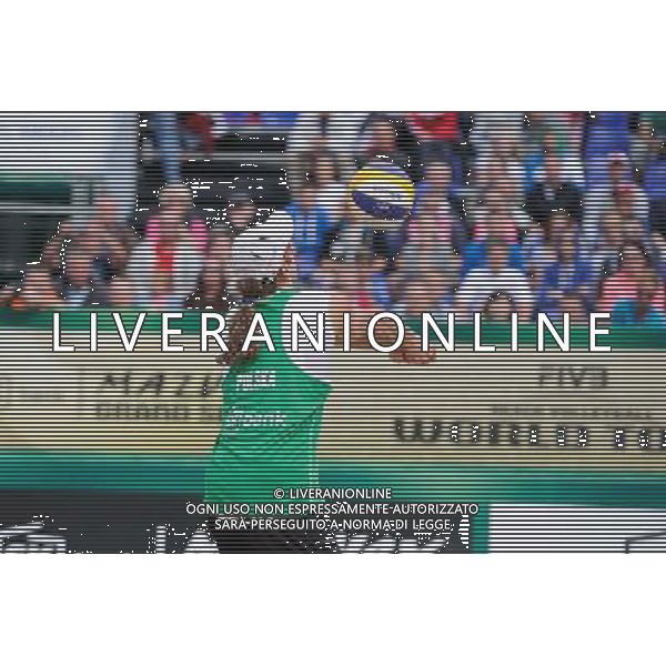 21.08.2014 - Stare Jablonki , siatkowka plazowa , beach volleyball , World Tour , FIVB Stare Jablonki Grand Slam 2014 , Polska (zielone) - Rosja (niebieskie) , Poland (green) - Russia (blue) N/Z Mariusz Prudel Fot. Karol Bartnik / MPAimages.com/NEWSPIX.PL --- Newspix.pl /Agenzia Aldo Liverani sas - ITALY ONLY - Polonia - Russia beach volley maschile, World Tour, FIVB Stare Jablonki Grande Slam 2014 *** Local Caption *** www.newspix.pl mail us: info@newspix.pl call us: 0048 022 23 22 222 --- Polish Picture Agency by Ringier Axel Springer Poland