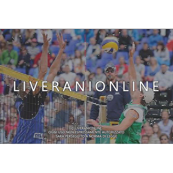 21.08.2014 - Stare Jablonki , siatkowka plazowa , beach volleyball , World Tour , FIVB Stare Jablonki Grand Slam 2014 , Polska (zielone) - Rosja (niebieskie) , Poland (green) - Russia (blue) N/Z Dmitri Barsouk , Grzegorz Fijalek Fot. Karol Bartnik / MPAimages.com/NEWSPIX.PL --- Newspix.pl /Agenzia Aldo Liverani sas - ITALY ONLY - Polonia - Russia beach volley maschile, World Tour, FIVB Stare Jablonki Grande Slam 2014 *** Local Caption *** www.newspix.pl mail us: info@newspix.pl call us: 0048 022 23 22 222 --- Polish Picture Agency by Ringier Axel Springer Poland