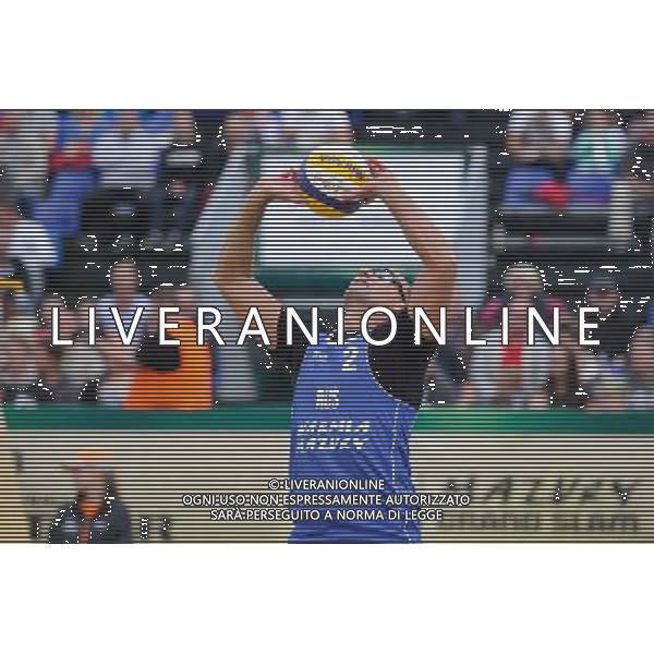 21.08.2014 - Stare Jablonki , siatkowka plazowa , beach volleyball , World Tour , FIVB Stare Jablonki Grand Slam 2014 , Polska (zielone) - Rosja (niebieskie) , Poland (green) - Russia (blue) N/Z Nikita Liamin Fot. Karol Bartnik / MPAimages.com/NEWSPIX.PL --- Newspix.pl /Agenzia Aldo Liverani sas - ITALY ONLY - Polonia - Russia beach volley maschile, World Tour, FIVB Stare Jablonki Grande Slam 2014 *** Local Caption *** www.newspix.pl mail us: info@newspix.pl call us: 0048 022 23 22 222 --- Polish Picture Agency by Ringier Axel Springer Poland