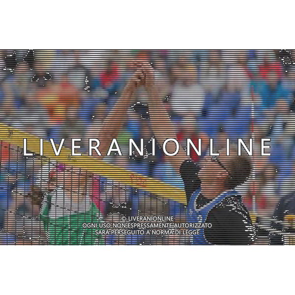 21.08.2014 - Stare Jablonki , siatkowka plazowa , beach volleyball , World Tour , FIVB Stare Jablonki Grand Slam 2014 , Polska (zielone) - Rosja (niebieskie) , Poland - Russia N/Z Mariusz Prudel , Nikita Liamin Fot. Mariusz Palczynski / MPAimages.com/NEWSPIX.PL --- Newspix.pl /Agenzia Aldo Liverani sas - ITALY ONLY - Polonia - Russia beach volley maschile, World Tour, FIVB Stare Jablonki Grande Slam 2014 *** Local Caption *** www.newspix.pl mail us: info@newspix.pl call us: 0048 022 23 22 222 --- Polish Picture Agency by Ringier Axel Springer Poland