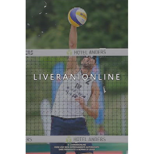 22.08.2014 - Stare Jablonki , siatkowka plazowa , beach volleyball , World Tour , FIVB Stare Jablonki Grand Slam 2014 , Hiszpania (biale) - Rosja (czerwone) , Spain (white) - Russia (red) N/Z Adrian Gavira Collado Fot. Karol Bartnik / MPAimages.com/NEWSPIX.PL --- Newspix.pl /Agenzia Aldo Liverani sas - ITALY ONLY - Spagna - Russia beach volley maschile, World Tour, FIVB Stare Jablonki Grande Slam 2014 *** Local Caption *** www.newspix.pl mail us: info@newspix.pl call us: 0048 022 23 22 222 --- Polish Picture Agency by Ringier Axel Springer Poland