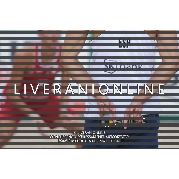 22.08.2014 - Stare Jablonki , siatkowka plazowa , beach volleyball , World Tour , FIVB Stare Jablonki Grand Slam 2014 , Hiszpania (biale) - Rosja (czerwone) , Spain (white) - Russia (red) N/Z Adrian Gavira Collado Fot. Karol Bartnik / MPAimages.com/NEWSPIX.PL --- Newspix.pl /Agenzia Aldo Liverani sas - ITALY ONLY - Spagna - Russia beach volley maschile, World Tour, FIVB Stare Jablonki Grande Slam 2014 *** Local Caption *** www.newspix.pl mail us: info@newspix.pl call us: 0048 022 23 22 222 --- Polish Picture Agency by Ringier Axel Springer Poland