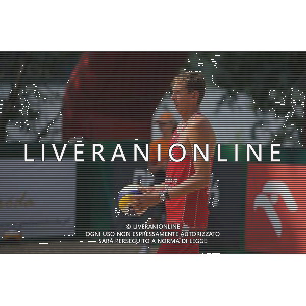 22.08.2014 - Stare Jablonki , siatkowka plazowa , beach volleyball , World Tour , FIVB Stare Jablonki Grand Slam 2014 , Hiszpania (biale) - Rosja (czerwone) , Spain (white) - Russia (red) N/Z Viacheslav Krasilnikov Fot. Karol Bartnik / MPAimages.com/NEWSPIX.PL --- Newspix.pl /Agenzia Aldo Liverani sas - ITALY ONLY - Spagna - Russia beach volley maschile, World Tour, FIVB Stare Jablonki Grande Slam 2014 *** Local Caption *** www.newspix.pl mail us: info@newspix.pl call us: 0048 022 23 22 222 --- Polish Picture Agency by Ringier Axel Springer Poland