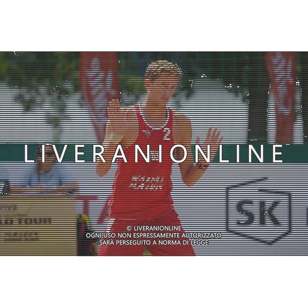22.08.2014 - Stare Jablonki , siatkowka plazowa , beach volleyball , World Tour , FIVB Stare Jablonki Grand Slam 2014 , Hiszpania (biale) - Rosja (czerwone) , Spain (white) - Russia (red) N/Z Viacheslav Krasilnikov Fot. Karol Bartnik / MPAimages.com/NEWSPIX.PL --- Newspix.pl /Agenzia Aldo Liverani sas - ITALY ONLY - Spagna - Russia beach volley maschile, World Tour, FIVB Stare Jablonki Grande Slam 2014 *** Local Caption *** www.newspix.pl mail us: info@newspix.pl call us: 0048 022 23 22 222 --- Polish Picture Agency by Ringier Axel Springer Poland