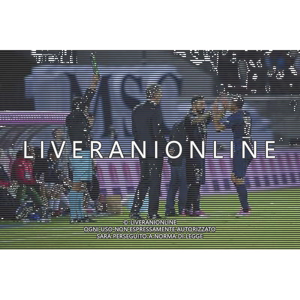 Laurent BLANC / Ezequile LAVEZZI / Lucas MOURA - 22.08.2014 - Evian Thonon / Paris Saint Germain - 3eme journee de Ligue 1 - Photo : Jean Paul Thomas / Icon Sport *** Local Caption *** AG ALDO LIVERANI SAS ONLY ITALY *** Local Caption ***