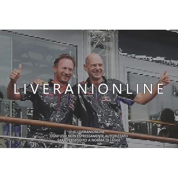 (L to R): Christian Horner (GBR) Red Bull Racing Team Principal and Adrian Newey (GBR) Red Bull Racing Chief Technical Officer take part in the ALS ice bucket challenge. 23.08.2014. Formula 1 World Championship, Rd 12, Belgian Grand Prix, Spa Francorchamps, Belgium, Qualifying Day. AG ALDO LIVERANI SAS ONLY ITALY