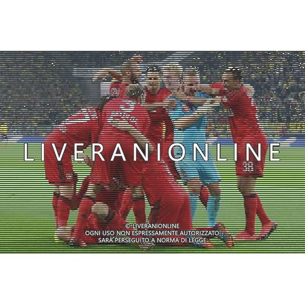 Fu§ball, firo : 23.08.2014 1.BL, 1.Bundesliga, Saison 2014/2015, BVB, Borussia Dortmund, Bayer 04 Leverkusen 0:2 Jubel, Freude, Torjubel, Freude, zum 2:0 durch Stefan Kie§ling, Bayer 04 Leverkusen, ganze Figur, Bernd Leno, Bayer 04 Leverkusen, Stefan Reinartz, Bayer 04 Leverkusen, Karim Bellarabi, Bayer 04 Leverkusen, Gonzalo Castro, Bayer 04 Leverkusen, mehr als fŸnf Personen, $worldrightsEs gelten unsere AGB, einsehbar auf www.firosportphoto.de, copyright by firo sportphoto: Coesfelder Str. 207 D-48249 DŸlmen www.firosportphoto.de mail@firosportphoto.de (V o l k s b a n k B o c h u m - W i t t e n ) BLZ.: 430 601 29 Kt. Nr.: 341 117 100 Tel:Ê +49-2594-9916004 Fax:Ê+49-2594-9916005 AG ALDO LIVERANI SAS ONLY ITALY