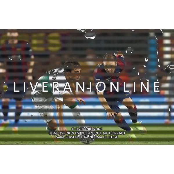 Andres Iniesta / Pedro Mosquera - 24.08.2014 - Barcelone / Elche - 1ere journee Liga Photo : Aop press / Icon Sport /Agenzia Aldo Liverani sas - ITALY ONLY - EDITORIAL USE ONLY