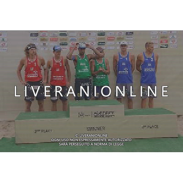 24.08.2014 - Stare Jablonki , siatkowka plazowa , beach volleyball , World Tour , FIVB Stare Jablonki Grand Slam 2014 , Dekoracja N/Z Aleksandrs Samoilovs , Janis Smedins , Pedro Solberg Salgado , Alvaro Morais Filho , Jacob Gibb Casey Paterson Fot. Karol Bartnik / MPAimages.com/NEWSPIX.PL --- Newspix.pl /Agenzia Aldo Liverani sas - ITALY ONLY - EDITORIAL USE ONLY - BEACHVOLLEY PREMIAZIONI *** Local Caption *** www.newspix.pl mail us: info@newspix.pl call us: 0048 022 23 22 222 --- Polish Picture Agency by Ringier Axel Springer Poland