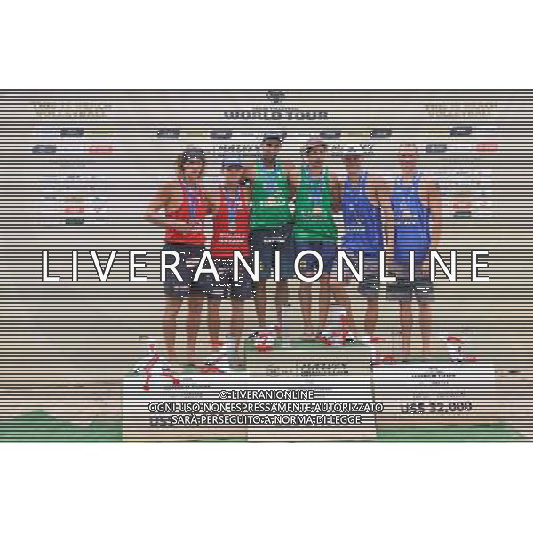 24.08.2014 - Stare Jablonki , siatkowka plazowa , beach volleyball , World Tour , FIVB Stare Jablonki Grand Slam 2014 , Dekoracja N/Z Aleksandrs Samoilovs , Janis Smedins , Pedro Solberg Salgado , Alvaro Morais Filho , Jacob Gibb Casey Paterson Fot. Karol Bartnik / MPAimages.com/NEWSPIX.PL --- Newspix.pl /Agenzia Aldo Liverani sas - ITALY ONLY - EDITORIAL USE ONLY - BEACHVOLLEY PREMIAZIONI *** Local Caption *** www.newspix.pl mail us: info@newspix.pl call us: 0048 022 23 22 222 --- Polish Picture Agency by Ringier Axel Springer Poland