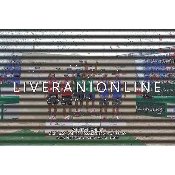 24.08.2014 - Stare Jablonki , siatkowka plazowa , beach volleyball , World Tour , FIVB Stare Jablonki Grand Slam 2014 , Dekoracja N/Z Aleksandrs Samoilovs , Janis Smedins , Pedro Solberg Salgado , Alvaro Morais Filho , Jacob Gibb Casey Paterson Fot. Karol Bartnik / MPAimages.com/NEWSPIX.PL --- Newspix.pl /Agenzia Aldo Liverani sas - ITALY ONLY - EDITORIAL USE ONLY - BEACHVOLLEY PREMIAZIONI *** Local Caption *** www.newspix.pl mail us: info@newspix.pl call us: 0048 022 23 22 222 --- Polish Picture Agency by Ringier Axel Springer Poland