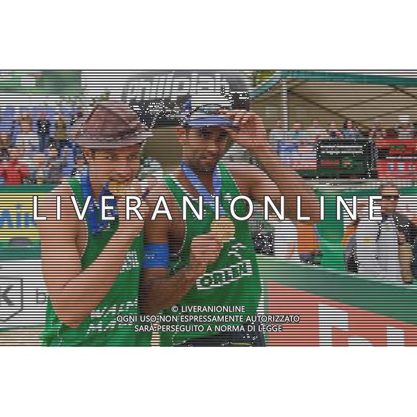 24.08.2014 - Stare Jablonki , siatkowka plazowa , beach volleyball , World Tour , FIVB Stare Jablonki Grand Slam 2014 , Dekoracja mezczyzn N/Z Pedro Solberg Salgado , Alvaro Morais Filho Fot. Mariusz Palczynski / MPAimages.com/NEWSPIX.PL --- Newspix.pl /Agenzia Aldo Liverani sas - ITALY ONLY - EDITORIAL USE ONLY - BEACHVOLLEY PREMIAZIONI *** Local Caption *** www.newspix.pl mail us: info@newspix.pl call us: 0048 022 23 22 222 --- Polish Picture Agency by Ringier Axel Springer Poland
