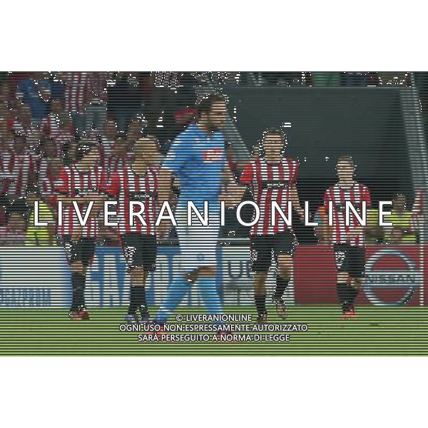 ATHLETIC BILBAO - NAPOLI RITORNO PRELIMINARI DI CHAMPIONS LEAGUE 27 AGOSTO 2014 NELLA FOTO: ESULTANZA DOPO IL GOL DI GOMEZ - DELUSIONE HIGUAIN ©MOSCA/Agenzia Aldo Liverani sas