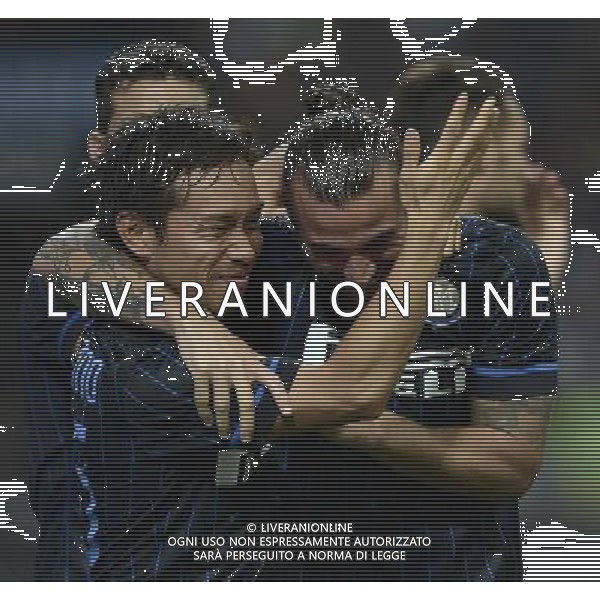 UEFA Europa League 2014/2015 Quarto Turno di Qualificazione Ritorno Milano - 28.08.2014 Inter-Stjarnan Nella Foto:pablo daniel osvaldo esulta esulta con nagatomo /Ph.Vitez-Ag. Aldo Liverani