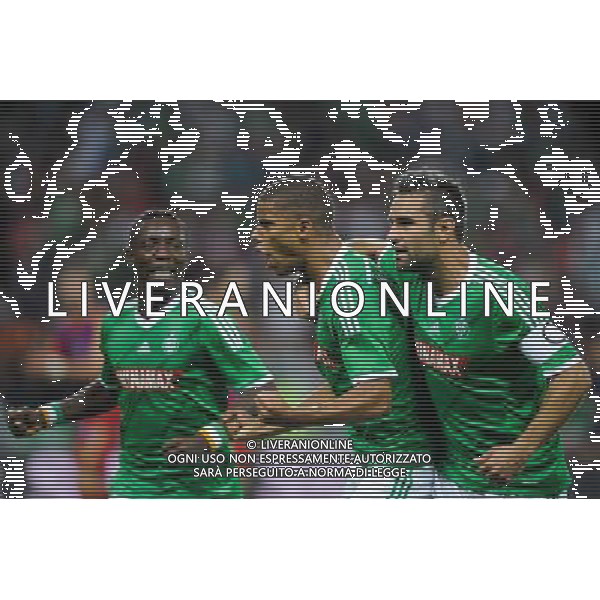 Joie Saint Etienne - Max ALAIN GRADEL / Kevin MONNET PAQUET / Loic PERRIN - 28.08.2014 - Saint Etienne / Karabukspor - Barrage Retour Europa League Photo : Jean Paul Thomas / Icon Sport AG ALDO LIVERANI SAS ONLY ITALY