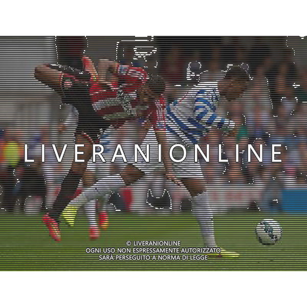 Queens Park Rangers\' Leroy Fer holds off the challenge from Sunderland\'s Patrick van Aanholt Photographer Ashley Western/CameraSport Football - Barclays Premiership - Queens Park Rangers v Sunderland - Saturday 30th August 2014 - Loftus Road - London © CameraSport - 43 Linden Ave. Countesthorpe. Leicester. England. LE8 5PG - Tel: +44 (0) 116 277 4147 - admin@camerasport.com - www.camerasport.com ag aldo liverani sas only italy