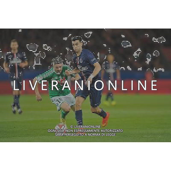 Fabien LEMOINE / Javier Pastore - 31.08.2014 - Paris Saint Germain / Saint Etienne - 4eme journee de Ligue 1 - Photo : Aurelien Meunier / Icon Sport /AGENZIA ALDO LIVERANI SAS - ITALY ONLY - EDITORIAL USE ONLY
