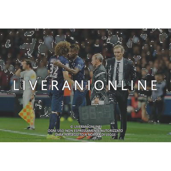 David LUIZ / Laurent BLANC / Jean Christophe BAHEBECK - 31.08.2014 - Paris Saint Germain / Saint Etienne - 4eme journee de Ligue 1 - Photo : Aurelien Meunier / Icon Sport /AGENZIA ALDO LIVERANI SAS - ITALY ONLY - EDITORIAL USE ONLY