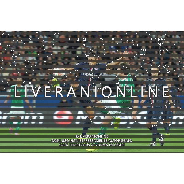 MARQUINHOS / Benjamin CORGNET - 31.08.2014 - Paris Saint Germain / Saint Etienne - 4eme journee de Ligue 1 - Photo : Aurelien Meunier / Icon Sport /AGENZIA ALDO LIVERANI SAS - ITALY ONLY - EDITORIAL USE ONLY