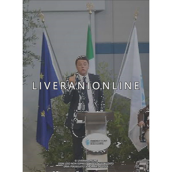 Inaugurazione rubinetterie di Aldo Bonomi a Gussago (Bs) 6 settembre 2014 nella foto Matteo Renzi presidente del Consiglio ©Fotolive Simone Venezia/AGENZIA ALDO LIVERANI SAS