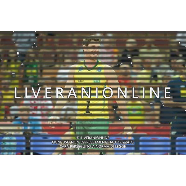 07.09.2014 - Katowice , Spodek , siatkowka , Mistrzostwa Swiata 2014 , grupa B Brazylia (zolte) - Kuba (niebieskie) , FIVB Men\'s World Championship , pool B Brazil (yellow) - Cuba (blue) N/Z Bruno Mossa Rezende Fot. Karol Bartnik / MPAimages.com / NEWSPIX.PL --- Newspix.pl
