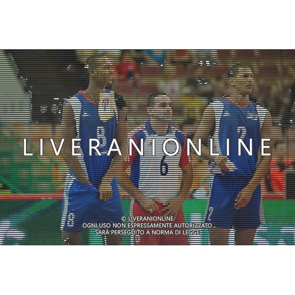 07.09.2014 - Katowice , Spodek , siatkowka , Mistrzostwa Swiata 2014 , grupa B Brazylia (zolte) - Kuba (niebieskie) , FIVB Men\'s World Championship , pool B Brazil (yellow) - Cuba (blue) N/Z Rolando Cepeda Abreu , Keibel Gutierrez Torna , Inovel Romero Valdes Fot. Karol Bartnik / MPAimages.com / NEWSPIX.PL --- Newspix.pl