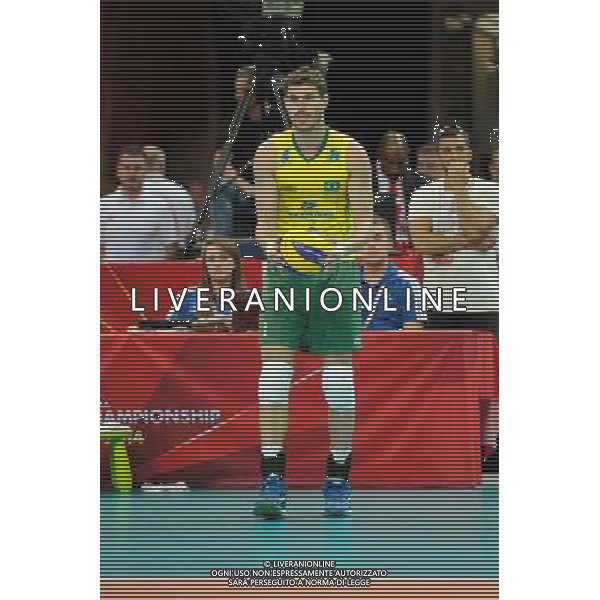 07.09.2014 - Katowice , Spodek , siatkowka , Mistrzostwa Swiata 2014 , grupa B Brazylia (zolte) - Kuba (niebieskie) , FIVB Men\'s World Championship , pool B Brazil (yellow) - Cuba (blue) N/Z Bruno Mossa Rezende Fot. Karol Bartnik / MPAimages.com / NEWSPIX.PL --- Newspix.pl