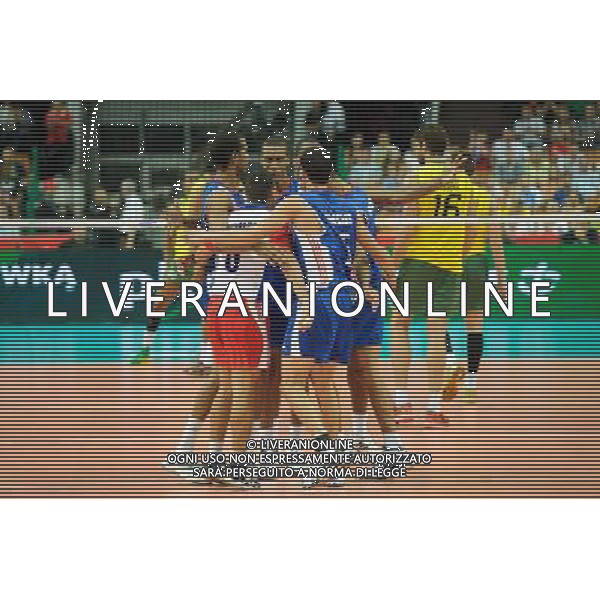 07.09.2014 - Katowice , Spodek , siatkowka , Mistrzostwa Swiata 2014 , grupa B Brazylia (zolte) - Kuba (niebieskie) , FIVB Men\'s World Championship , pool B Brazil (yellow) - Cuba (blue) N/Z Kuba Fot. Karol Bartnik / MPAimages.com / NEWSPIX.PL --- Newspix.pl