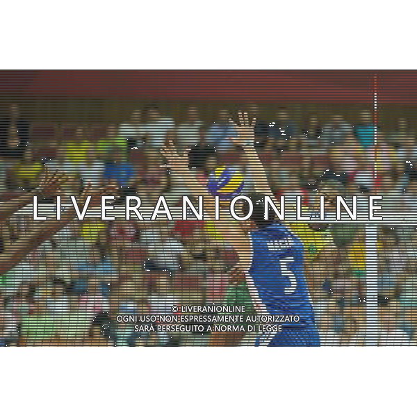 07.09.2014 - Katowice , Spodek , siatkowka , Mistrzostwa Swiata 2014 , grupa B Brazylia (zolte) - Kuba (niebieskie) , FIVB Men\'s World Championship , pool B Brazil (yellow) - Cuba (blue) N/Z Leandro Macias Infante , Ricardo Lucarelli Santos Fot. Karol Bartnik / MPAimages.com / NEWSPIX.PL --- Newspix.pl