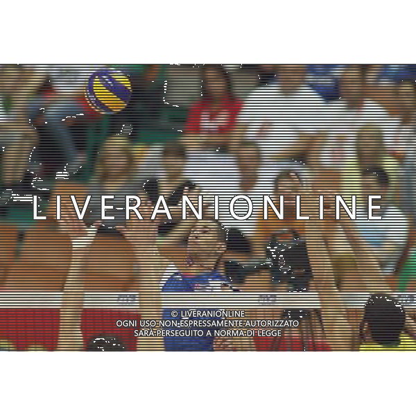 07.09.2014 - Katowice , Mistrzostwa Swiata . POLAND, FIVB Volleyball Men\'s World Championship 2014 . Brazylia (zolto-zielone) - Kuba (niebieskie) n/z. Romero Valdes . Fot. Tomasz Wantula / EDYTOR.net / NEWSPIX.PL --- Newspix.pl