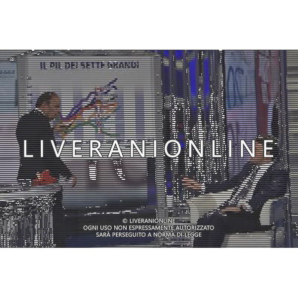 Trasmissione televisiva \'Porta a Porta\' - Roma 09 settembre 2014 nella foto Bruno Vespa e Matteo Renzi ©Corradetti/Agenzia Aldo Liverani sas
