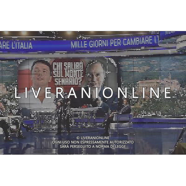 Trasmissione televisiva \'Porta a Porta\' - Roma 09 settembre 2014 nella foto Bruno Vespa e Matteo Renzi ©Corradetti/Agenzia Aldo Liverani sas
