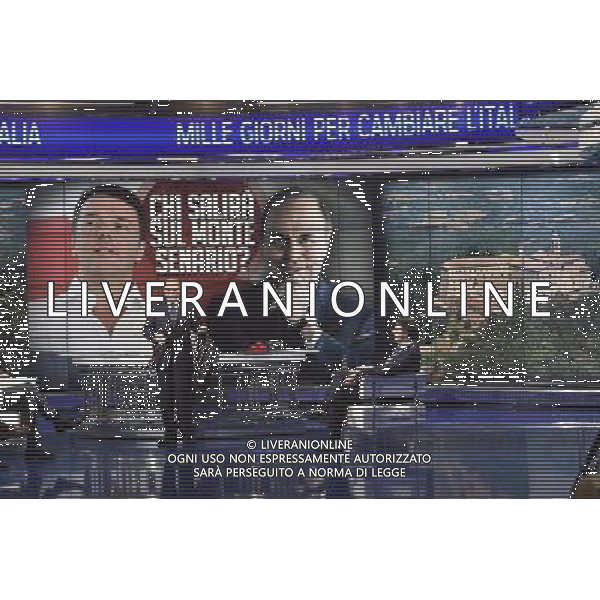 Trasmissione televisiva \'Porta a Porta\' - Roma 09 settembre 2014 nella foto Bruno Vespa e Matteo Renzi ©Corradetti/Agenzia Aldo Liverani sas