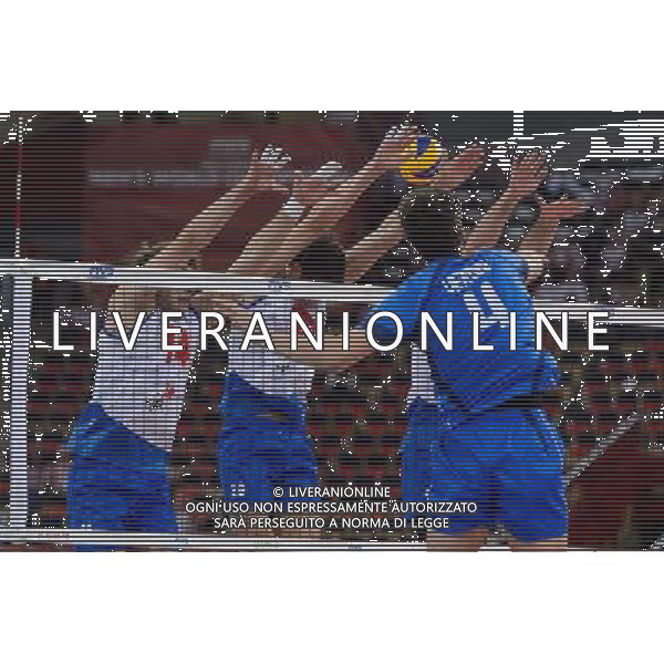 10.09.2014 - Lodz , Atlas Arena , siatkowka , Mistrzostwa Swiata 2014 , grupa E Serbia (biale) - Wlochy (niebieskie) , FIVB Men\'s World Championship , pool A Serbia (white) - Italy (blue) N/Z Aleksandar Atanasijevic , Srecko Lisinac , Luka Vettori Fot. Mariusz Palczynski / MPAimages.com / NEWSPIX.PL --- Newspix.pl AG ALDO LIVERANI SAS ONLY ITALY *** Local Caption *** www.newspix.pl mail us: info@newspix.pl call us: 0048 022 23 22 222 --- Polish Picture Agency by Ringier Axel Springer Poland