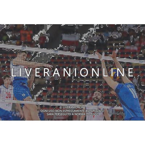 10.09.2014 - Lodz , Atlas Arena , siatkowka , Mistrzostwa Swiata 2014 , grupa E Serbia (biale) - Wlochy (niebieskie) , FIVB Men\'s World Championship , pool A Serbia (white) - Italy (blue) N/Z Marko Podrascanin , Simone Buti Fot. Mariusz Palczynski / MPAimages.com / NEWSPIX.PL --- Newspix.pl AG ALDO LIVERANI SAS ONLY ITALY *** Local Caption *** www.newspix.pl mail us: info@newspix.pl call us: 0048 022 23 22 222 --- Polish Picture Agency by Ringier Axel Springer Poland