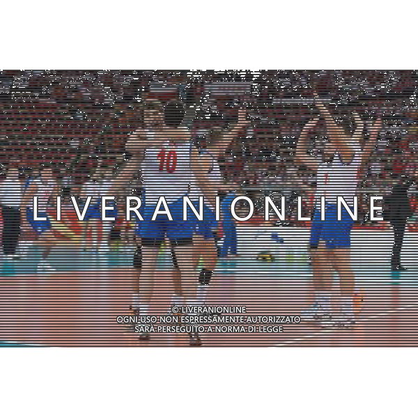 10.09.2014 - Lodz , Atlas Arena , siatkowka , Mistrzostwa Swiata 2014 , grupa E Serbia (biale) - Wlochy (niebieskie) , FIVB Men\'s World Championship , pool A Serbia (white) - Italy (blue) N/Z Aleksandar Atanasijevic , Milos Nikic Fot. Mariusz Palczynski / MPAimages.com / NEWSPIX.PL --- Newspix.pl AG ALDO LIVERANI SAS ONLY ITALY *** Local Caption *** www.newspix.pl mail us: info@newspix.pl call us: 0048 022 23 22 222 --- Polish Picture Agency by Ringier Axel Springer Poland