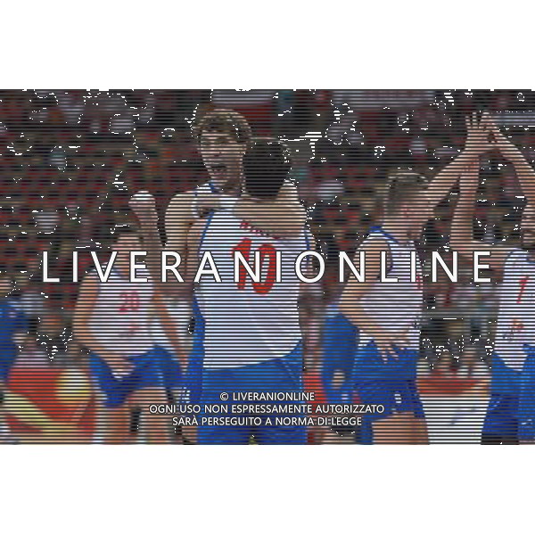 10.09.2014 - Lodz , Atlas Arena , siatkowka , Mistrzostwa Swiata 2014 , grupa E Serbia (biale) - Wlochy (niebieskie) , FIVB Men\'s World Championship , pool A Serbia (white) - Italy (blue) N/Z Aleksandar Atanasijevic , Milos Nikic Fot. Mariusz Palczynski / MPAimages.com / NEWSPIX.PL --- Newspix.pl AG ALDO LIVERANI SAS ONLY ITALY *** Local Caption *** www.newspix.pl mail us: info@newspix.pl call us: 0048 022 23 22 222 --- Polish Picture Agency by Ringier Axel Springer Poland