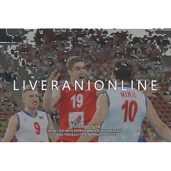 10.09.2014 LODZ , ATLAS ARENA , SIATKOWKA , SIATKA , MISTRZOSTWA SWIATA W SIATKOWCE MEZCZYZN 2014 , 2. FAZA TURNIEJU , GRUPA F ( VOLLEYBALL , FIVB MEN\'S VOLLEYBALL WORLD CHAMPIONSHIP 2014 , ROUND 2 , POLL F ) MECZ SERBIA - WLOCHY ( GAME SERBIA - ITALY ) NZ NIKOLA JOVOVIC , NIKOLA ROSIC , MILOS NIKIC RADOSC FOTO RADOSLAW JOZWIAK / CYFRASPORT / NEWSPIX.PL --- Newspix.pl AG ALDO LIVERANI SAS ONLY ITALY *** Local Caption *** www.newspix.pl mail us: info@newspix.pl call us: 0048 022 23 22 222 --- Polish Picture Agency by Ringier Axel Springer Poland